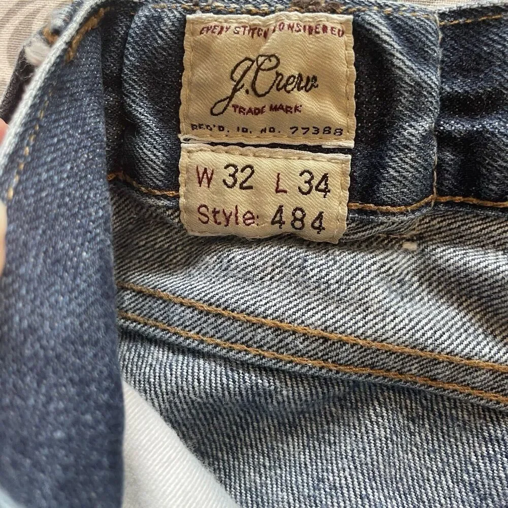 J Crew Men's 484 Slim Fit Jeans Straight Leg 32 x‎ 34 Tapered Dark Wash Jcrew